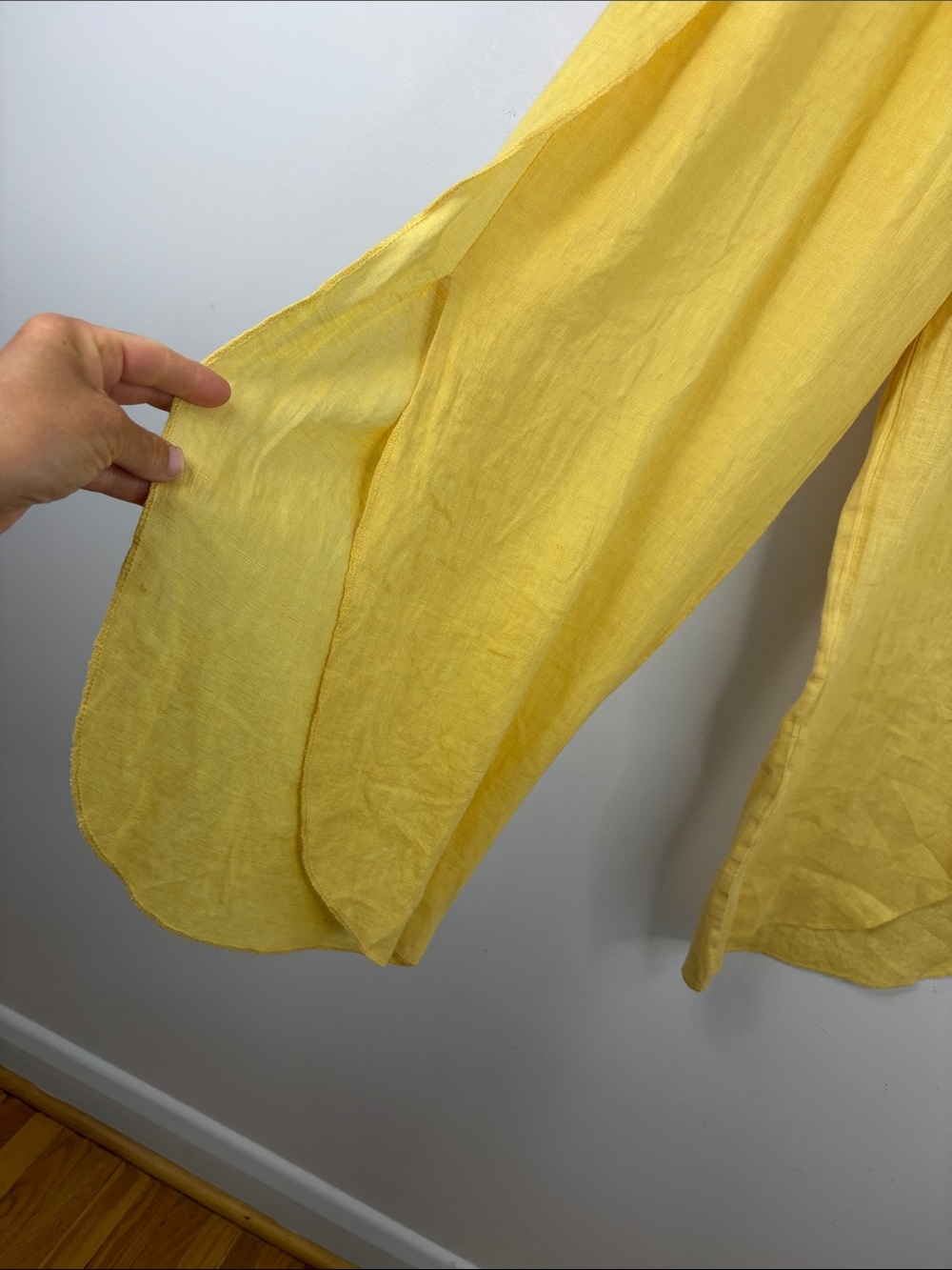 Linen Pants Womens One Size Medium Yellow Wide Leg Side Split Made in Italy - Picture 7 of 12
